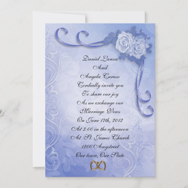 Wedding invitation Blue roses (Front)
