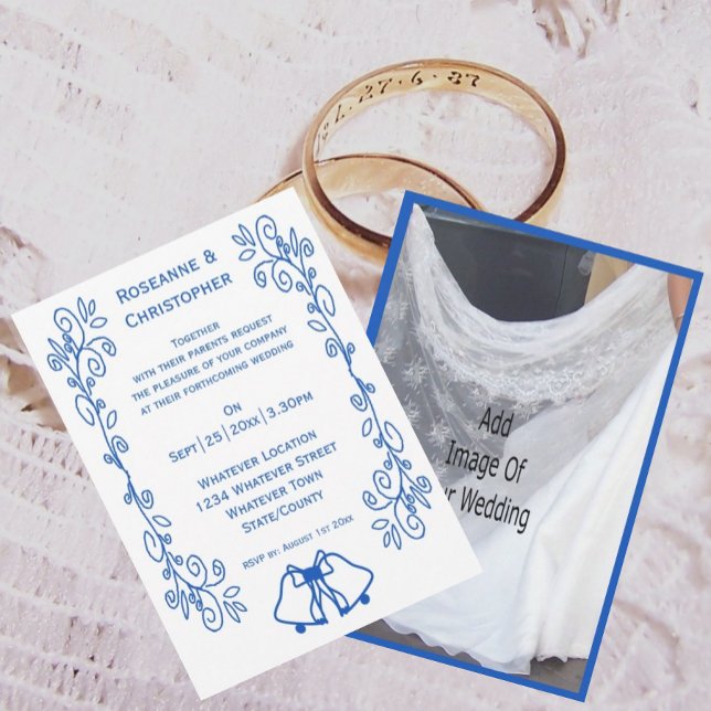 Wedding Invitation Blue Sapphire Bells Scrollwork (Creator Uploaded)
