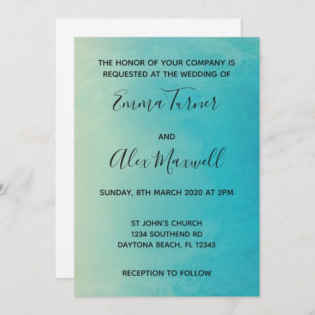 Wedding Invitation | Blue Watercolour Script (Front/Back)