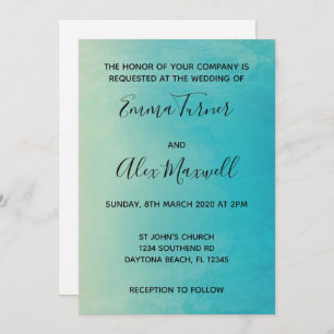 Wedding Invitation Blue Watercolour Script