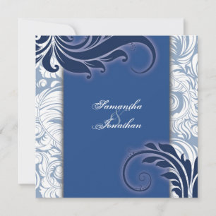 Wedding Invitation Blue & White Elegant Swirls