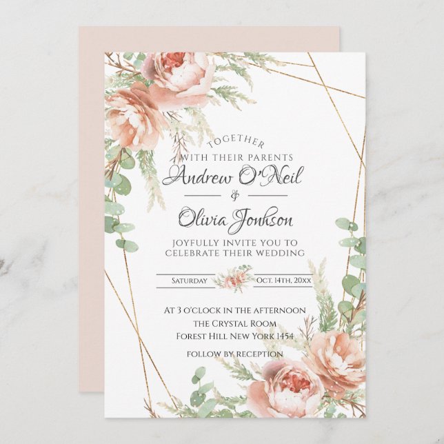 Wedding Invitation Blush Roses (Front/Back)
