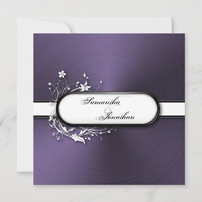 Wedding Invitation Bold Metallic Floral Frame (Front)