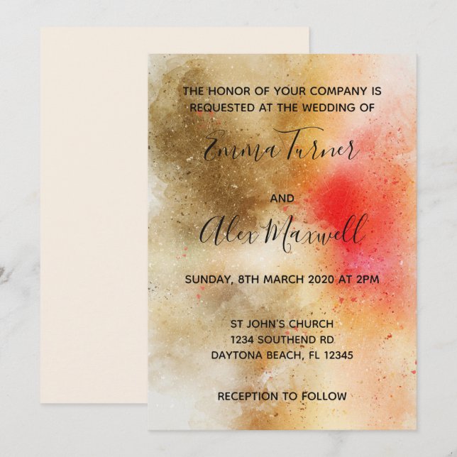Wedding Invitation | Bold Watercolour Script (Front/Back)