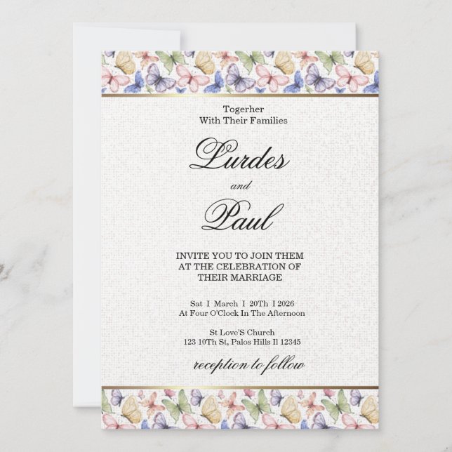  Wedding invitation  Border Butterfly (Front)