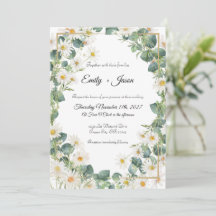 Wedding Invitation Botanical Eucalyptus Daisy