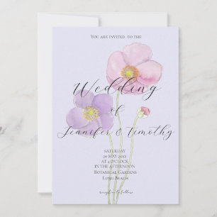 Wedding Invitation Botanical pink purple anemone