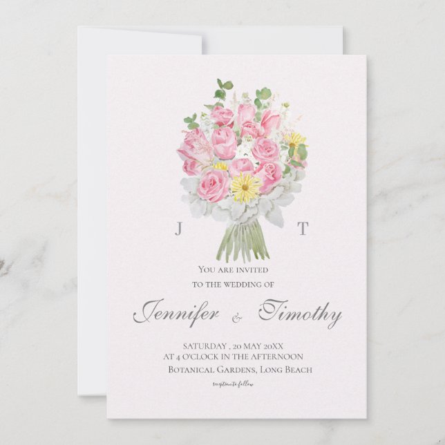 Wedding Invitation Botanical pink roses (Front)