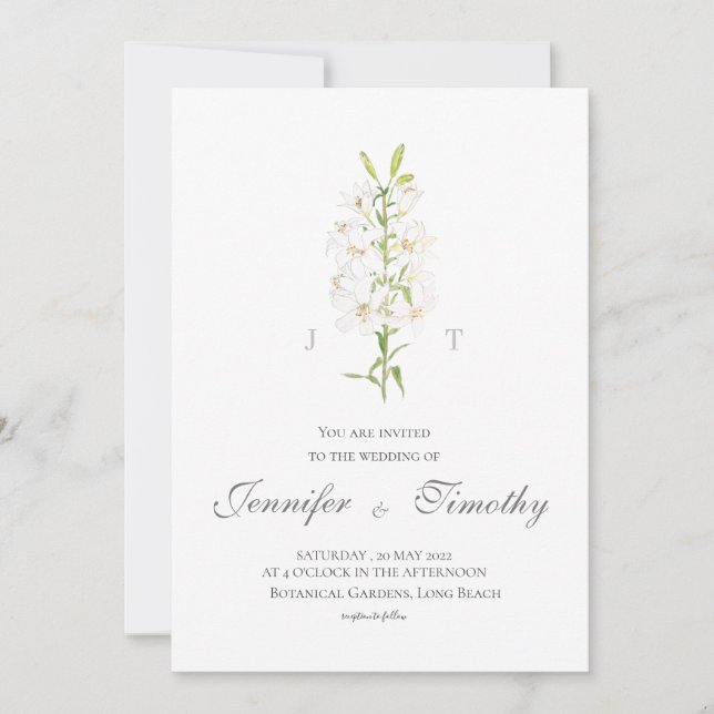 Wedding Invitation Botanical white lily (Front)