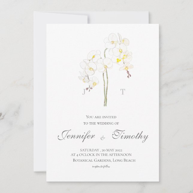 Wedding Invitation Botanical white orchid  (Front)