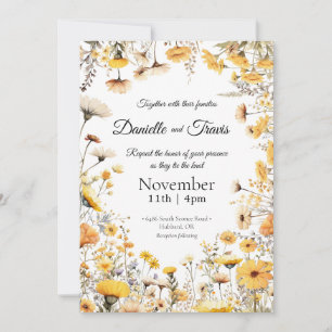 Wedding invitation botanical wildflowers yellow