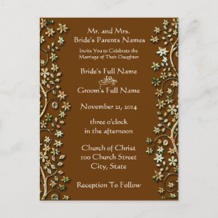 Wedding Invitation-Brown Swirls and Flowers Invitation Postcard