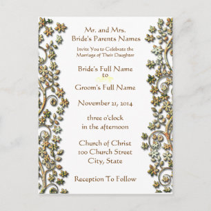 Wedding Invitation-Brown Swirls and Flowers Invitation Postcard