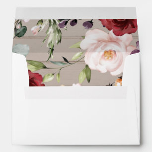 Wedding Invitation Burgundy Floral Rustic Envelope