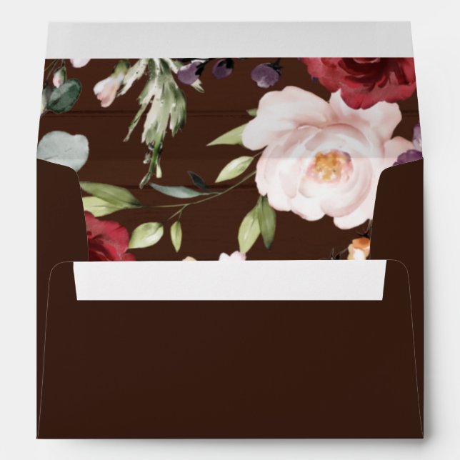Wedding Invitation Burgundy Rustic Floral Envelope (Back (Bottom))