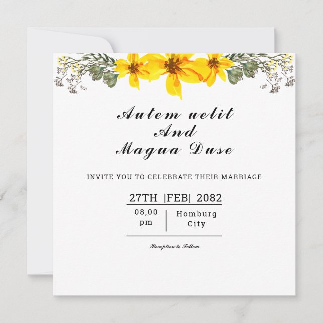 Wedding Invitation Card Beautiful Floral Square (Front)