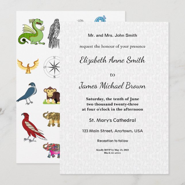 Wedding Invitation Card Elegant Classic Minimal (Front/Back)