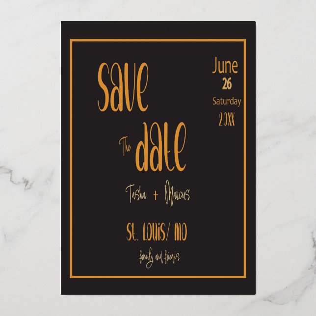Wedding invitation card gold and black (Front)