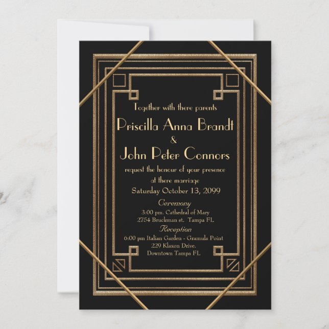 Wedding invitation card,Great Gatsby, black (Front)