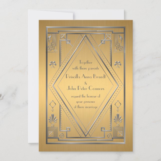 Wedding invitation card,Great Gatsby,silver, gold (Front)