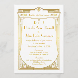Wedding invitation card,Great Gatsby, white, gold