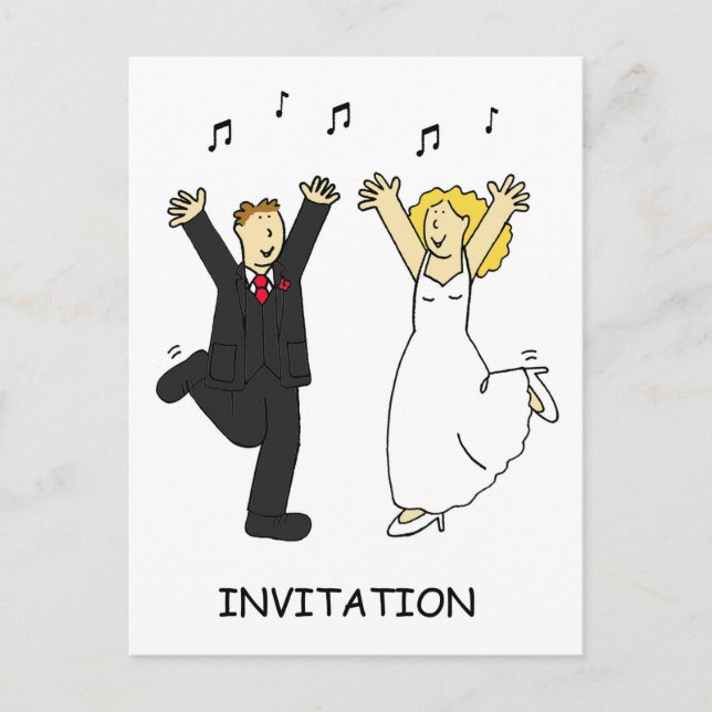 Wedding Invitation Cartoon Bride and Groom Postcard (Front)
