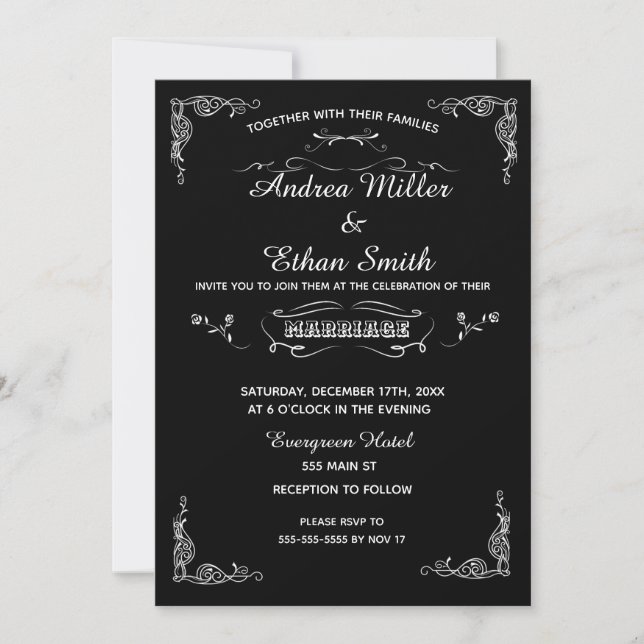 Wedding Invitation Chalkboard Black White (Front)