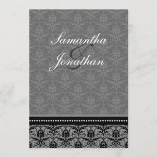 Wedding Invitation Charcoal Grey Elegant Damask