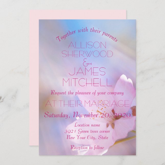 Wedding invitation cherry blossom customisable (Front/Back)