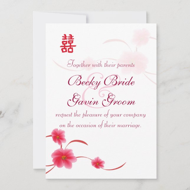 Wedding Invitation Cherry Blossom Double Happiness (Front)