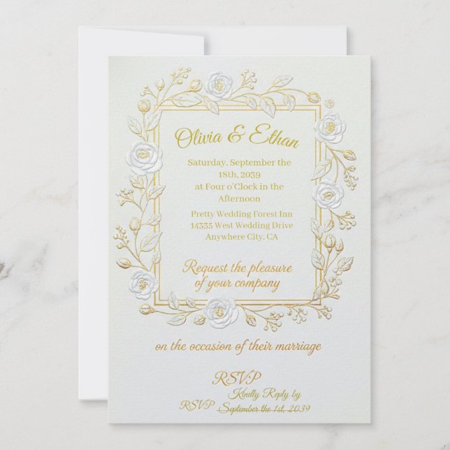 Wedding Invitation - Classic Gold & Olive Branch  (Front)