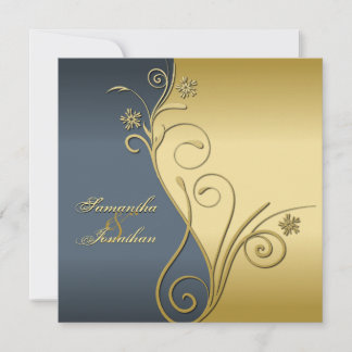 Wedding Invitation Classy Blue Gold Floral