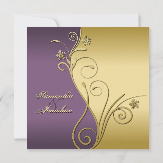 Wedding Invitation Classy Purple Gold Floral (Front)