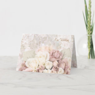 Wedding Invitation - Cream-white-pinkish roses.