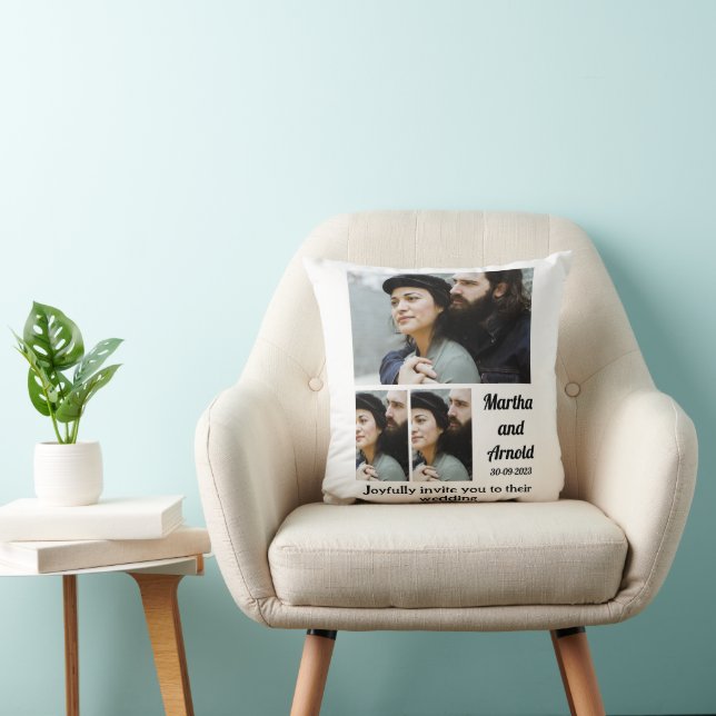 Wedding Invitation custom 3 Photo Collage   Cushion (Chair)
