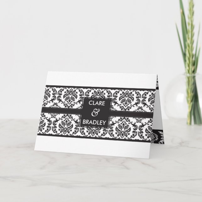 WEDDING INVITATION :: damask landscape black (Front)