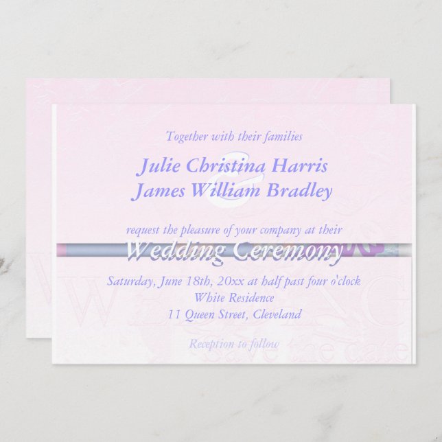 Wedding Invitation Damask Silk (Front/Back)