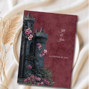 WeddIng Invitation Dark Academia Castle Florals