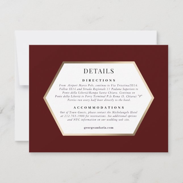Wedding Invitation Details Card *Palazzo Grassi* (Front)
