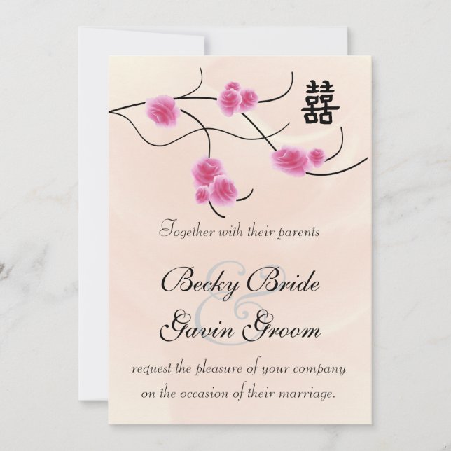 Wedding Invitation Double Happiness Cherry Blossom (Front)