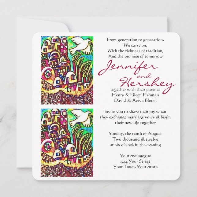 Wedding Invitation - Dove of Peace City Of Israel (Front)