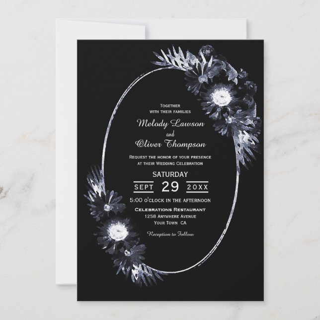 Wedding Invitation Elegant Black Floral (Front)