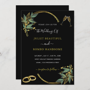Wedding Invitation - Elegant Black Gold Design