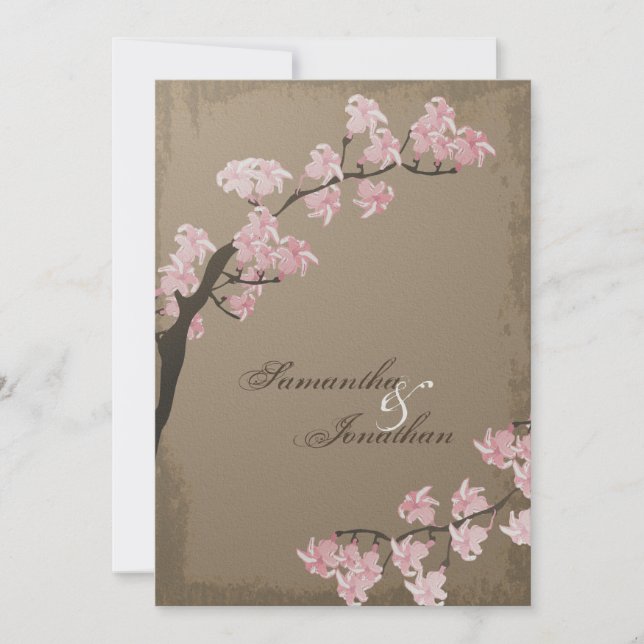 Wedding Invitation - Elegant Brown Cherry Blossom (Front)