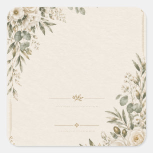 Wedding Invitation Elegant European Botanical Square Sticker