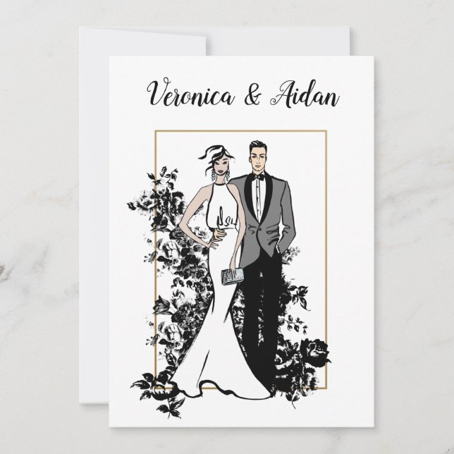 Wedding Invitation Elegant Fashion Illustration (Front)