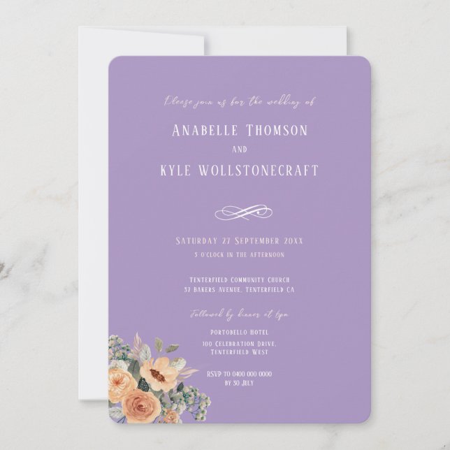 Wedding invitation - Elegant floral lavendar (Front)
