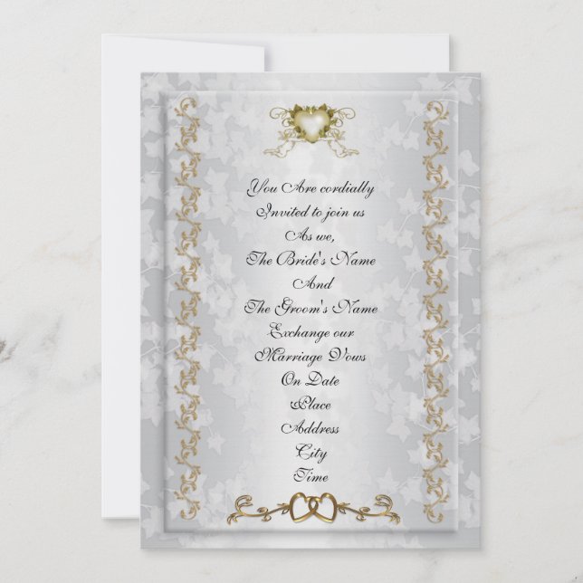Wedding invitation elegant gold hearts (Front)