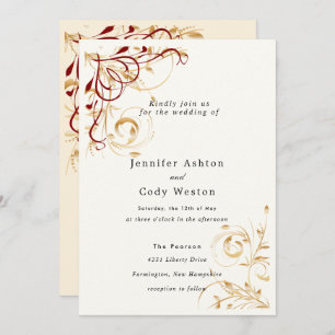 Wedding Invitation Elegant Gold Swirl Colour Choic