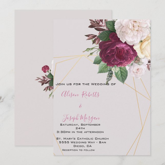 Wedding Invitation Elegant golden geometric   (Front/Back)